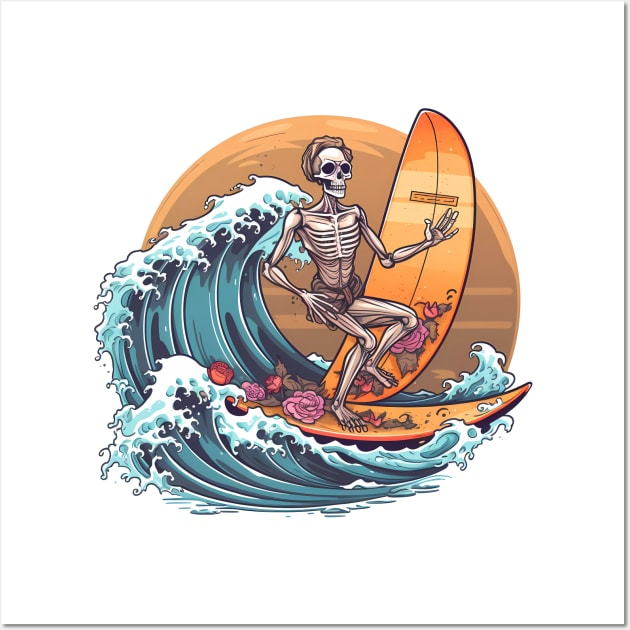 Summer Surfing Skelton off Kanagawa Wall Art by Acid_rain